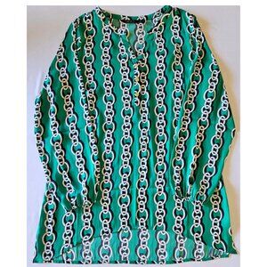IMAN Tunic Top Blouse Green Chainlink Print Women's M NWT